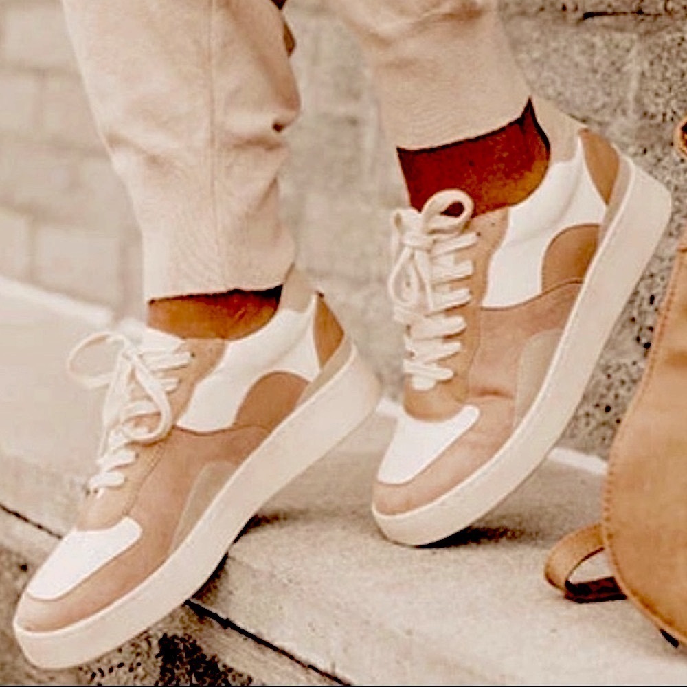 OASIS SOCIETY Tan Suede + White Leather SNEAKERS LILLIAN NUDE TENNIS WOM… - Picture 2 of 12